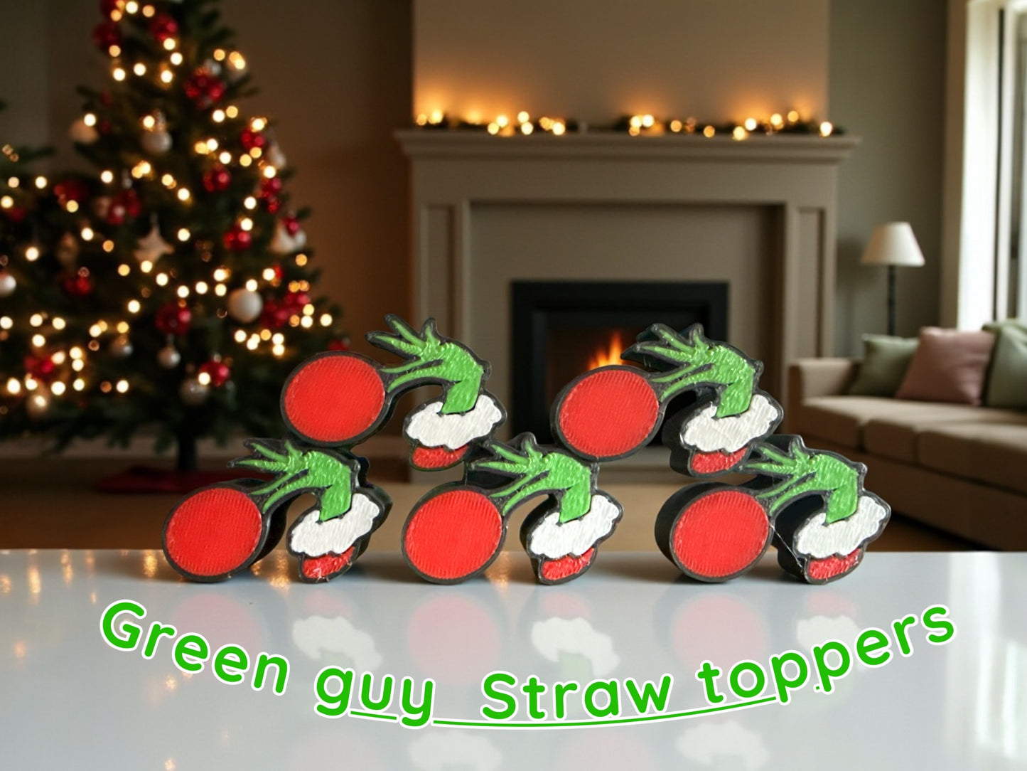 3d printed Holiday green dude straw toppers. Price includes shipping 😊
