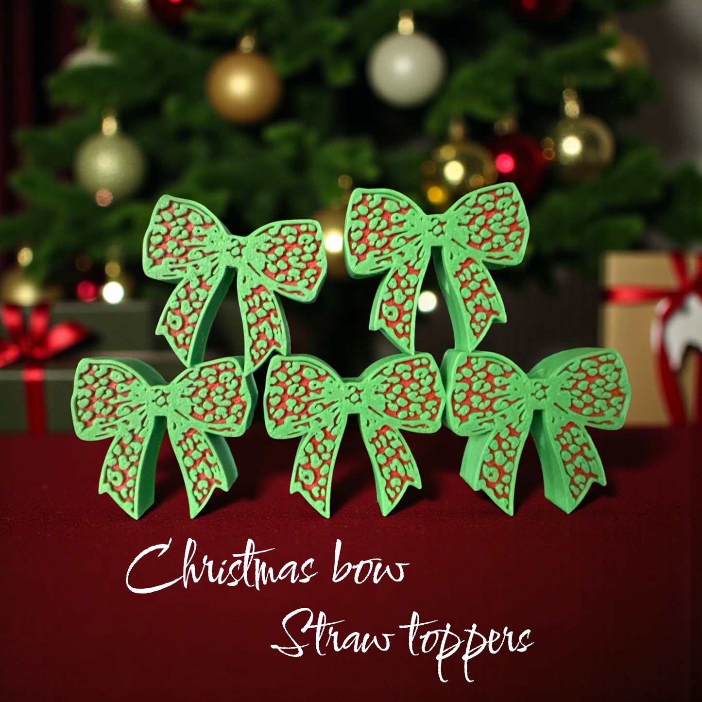 3d printed Leopard print, Christmas holiday bow, straw toppers. Shipping included in price ♥️